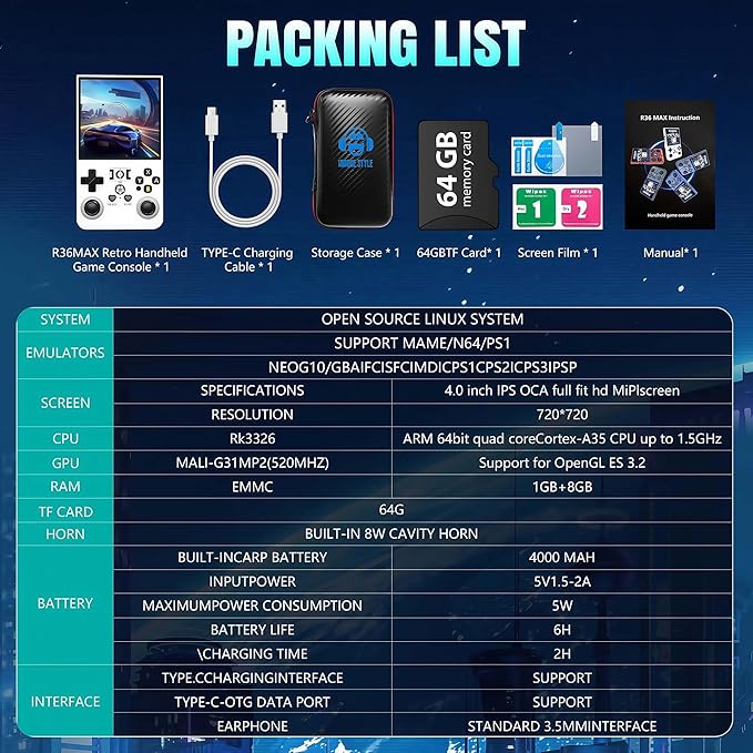 R36MAX Retro Handheld Game Console with Gift Card & Premium Bag, 4.0 Inch IPS Screen, 21,000+ Classic Game, Portable Linux System, 4000mAh Battery Retro Gaming Console (Pink Set)