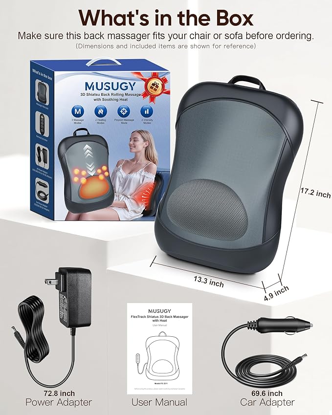 Shiatsu Back Massager with Heat : Up and Down Rolling Massage - Electric Back Massage for Pain Relief Deep Tissue - Lower-Back Massager for Office, Home
