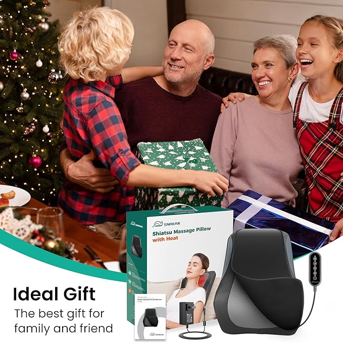 Snailax Shiatsu Back Massager for Back Pain Deep Tissue, Lower Back Neck Massager with Heat, 3D Kneading Back Massager for Chair, Massage Pillow as Gifts for Mom, Dad, Women