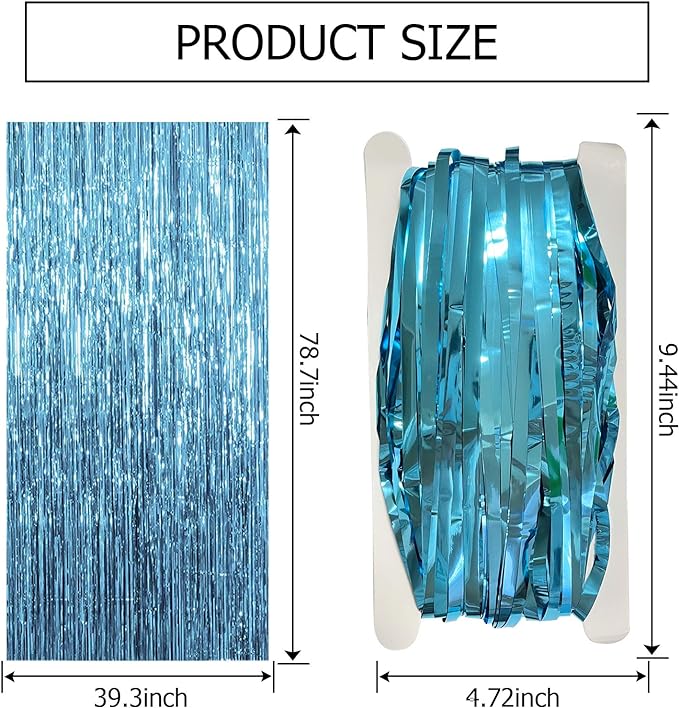 2 Pack Blue Backdrop Curtain Tinsel Streamers Ocean Themed Decor Birthday Party Decorations Foil Fringe Backdrop Graduation Baby Shower Bachelorette Winter Party Decorations Supplies