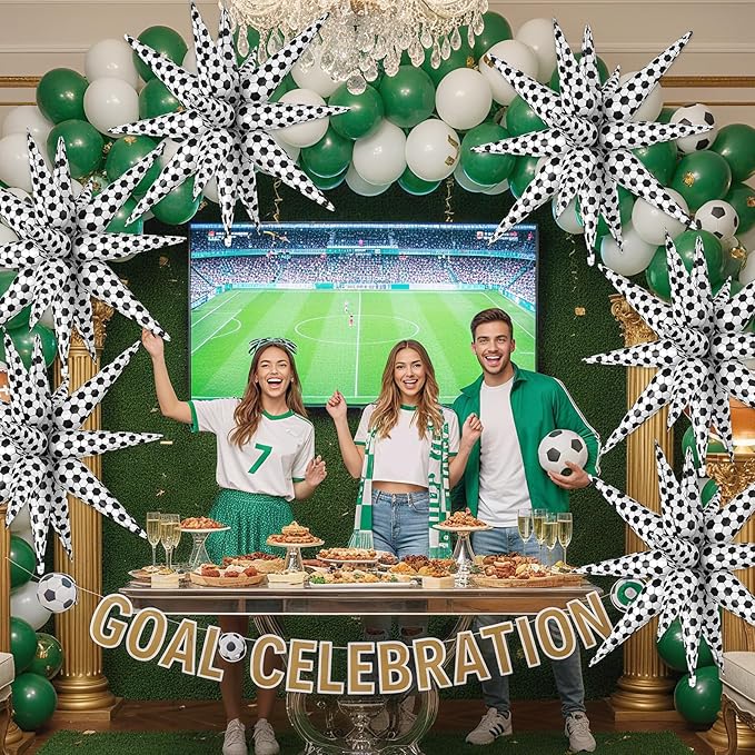 6PCS Soccer Star Balloons, 22 Inch Large Black and White Star Foil Balloons for Football Themed Birthday Wedding Sport Party Backdrops Decorations
