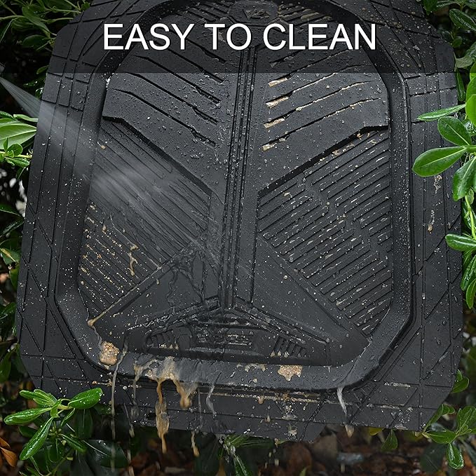CAR PASS Heavy Duty Rubber Car Mats, Deep-Dish Odorless Car Floor Mats All Weather, Universal Trim-to-Fit for SUVs Trucks Sedans, Waterproof Anti-Slip, 3 Pieces V12 Black