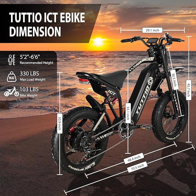 Tuttio-ICT-Electric-Bike for Adults-Teens Age 16+,2000W-60V-25AH Electric-Dirt-Bike, 170NM, 20" Fat-Tire-Electric-Motorcycle, Full Suspension E-Bike for Mountain Off-Road Commuter School Snow