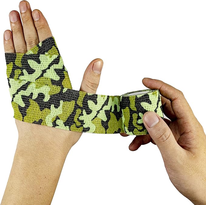 FRESINIDER 9 Rolls Self Adhesive Wrap Athletic Tape Gauze, Breathable Elastic Cohesive Bandage for Sports Injury & Pet (7 Pcs 2" x 5 Yards + 2 Pcs 1" X 5 Yards) (Land Camo)