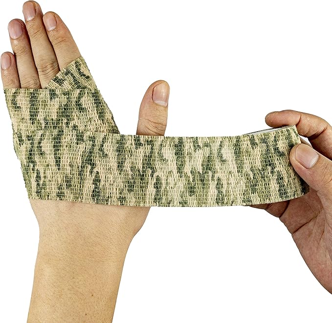 FRESINIDER 9 Rolls Self Adhesive Wrap Athletic Tape Gauze, Breathable Elastic Cohesive Bandage for Sports Injury & Pet (7 Pcs 2" x 5 Yards + 2 Pcs 1" X 5 Yards) (Woodland Multicam Camo)