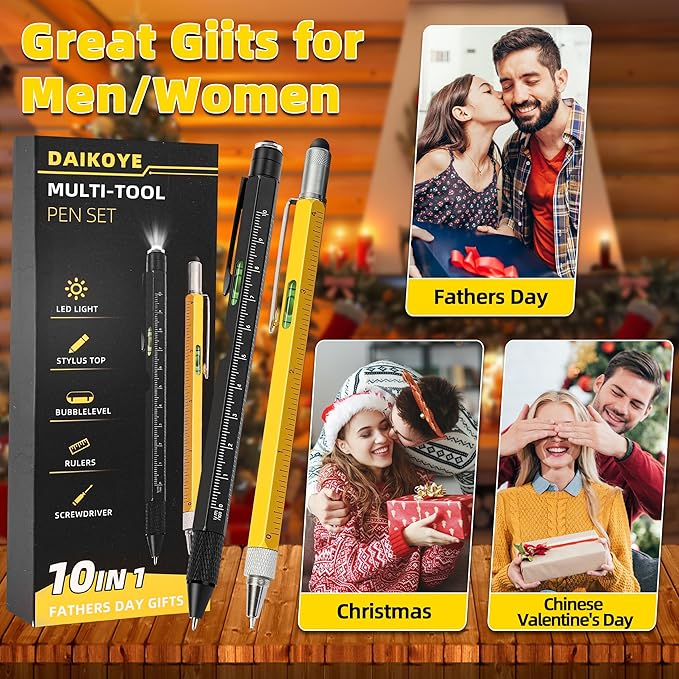 Stocking Stuffers,Gifts for Men from Daughter Son Wife, Multitool Pen 10 in 1 Multi Tool Gifts for Dad Men Grandpa Christmas Day Gifts from Son Husband's Gift Fathers Gift