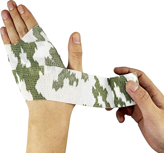 FRESINIDER 9 Rolls Self Adhesive Wrap Athletic Tape Gauze, Breathable Elastic Cohesive Bandage for Sports Injury & Pet (7 Pcs 2" x 5 Yards + 2 Pcs 1" X 5 Yards) (Snow Camo)