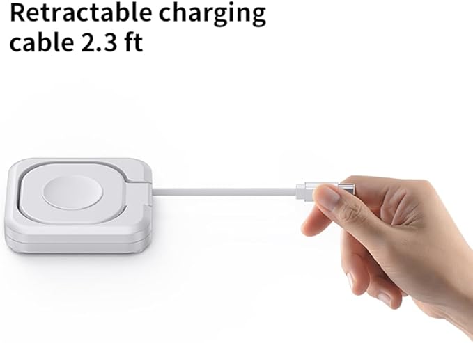 Portable Magnetic Charging Dockr for Apple Watch,Foldable Wireless Fast Charger Stand with 2.3 ft Retractable USB C Cable for Apple Watch Series10/9/8/7/6/5/4/3/2,Ultra/2/SE (Black)