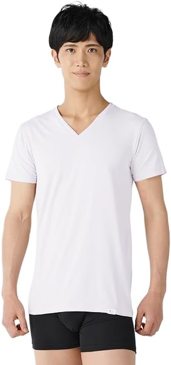 Men’s Anti-Odor Undershirt, Japanese Ceramic-Ion Tech, Source-Targeting Deodorizing, V-Neck Cotton, White, DEOEST