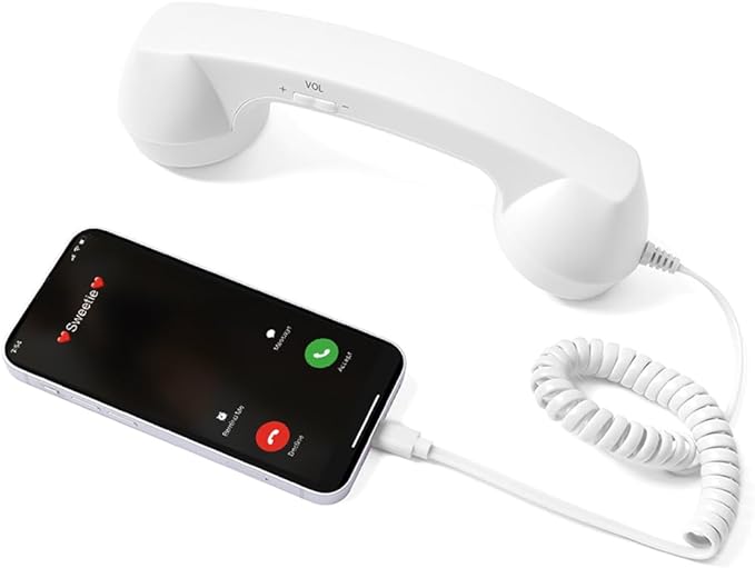 Retro Phone Handset, Hd Noise-Filtering Audio, Plug-and-Play Wired Calling, Ergonomic Nostalgic Grip, Clear Speaker & Mic, Compatible with Type-C Smartphones (White)
