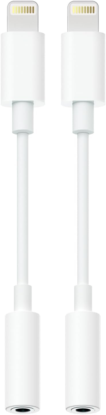 Lightning to 3.5mm Headphone Adapter for iPhone - 2 Pack Hi-Fi iPhone Aux Adapter Converter Jack Dongle Audio Cord for Apple iPhone 14 13 12 11 X XS White - with Microphone