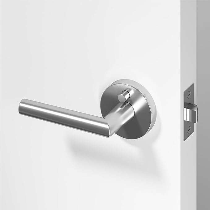 Okun Stark 1-Pack Chrome Privacy Door Levers – Push Button Lock, Reversible, Sleek Concealed-Mount Design for Bedroom & Bathroom