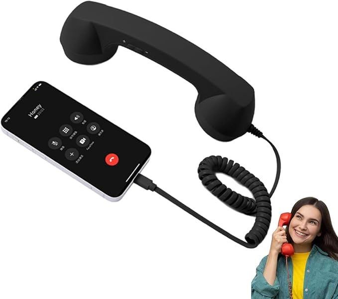 Retro Phone Handset, 2026 New Vintage Retro Telephone Wired Handsets Style Landline Handle Receiver for Cell Mobile Video Conferences, Calls, Meetings (Black,Type-C)