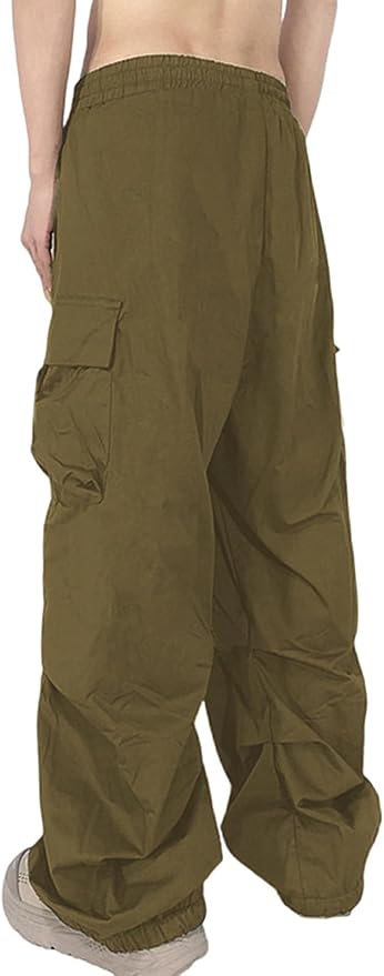 Men's Casual Cargo Pants Elastic Waist Drawstring Street Hip Hop Trousers with Pockets