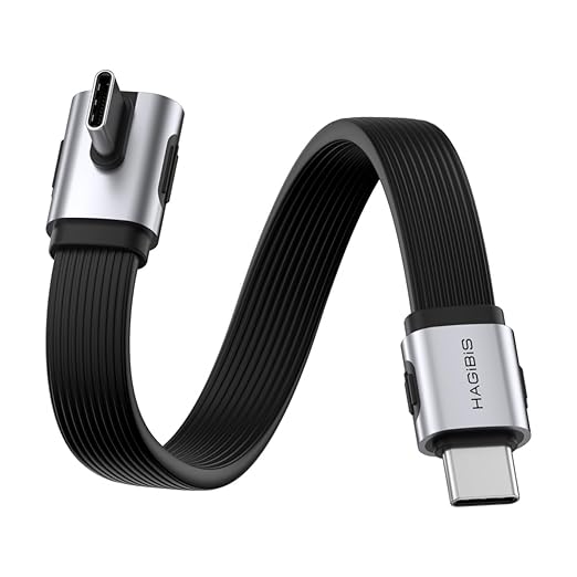 Hagibis USB4 Cable, 80Gbps Data Transfer, 240W Fast Charging USB-C Cable, 8K@60Hz USB 4 V2.0 Short Cable for iPhone 17 16 15 Pro Max, iPad Pro, Thunderbolt 5/4 (Vertical 90 Degree, 0.3FT)