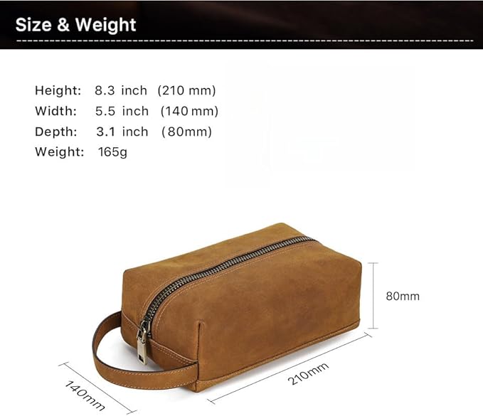 Genuine Leather Electronic Organizer Vintage Zipper Bag Travel Storage Case for Phone USB Cables (Camel)