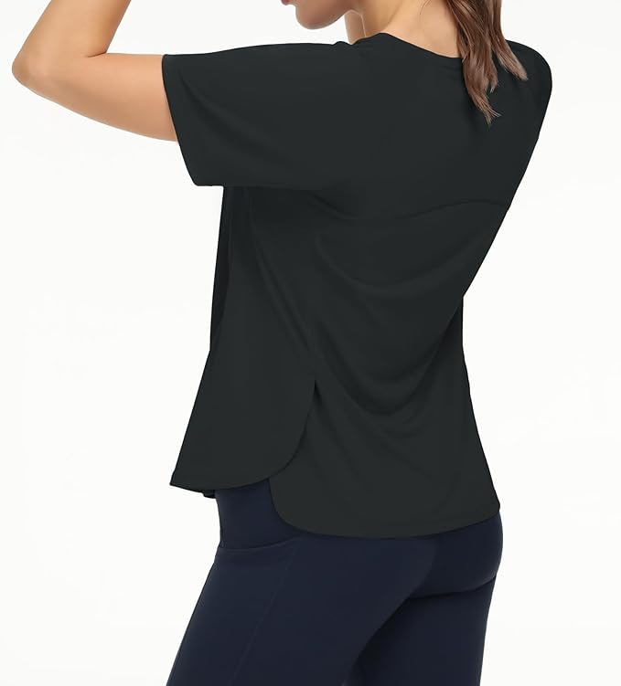 THE GYM PEOPLE Women's Short Sleeve Workout Shirts Breathable Yoga T-Shirts with Side Slits Athletic Tee Tops