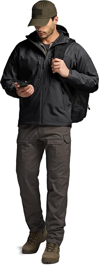 CQR Men's Tactical Softshell Jacket, Winter Warm Fleece Lined Coat, Water Resistant Outdoor Hunting Hiking Rain Windbreaker