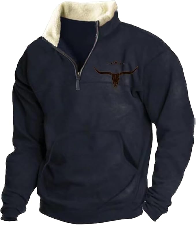 Western Sweatshirts for Men Aztec Retro Pullover Quarter Zip Sweatshirt Mens Stitching Color Fleece Sweatshirt
