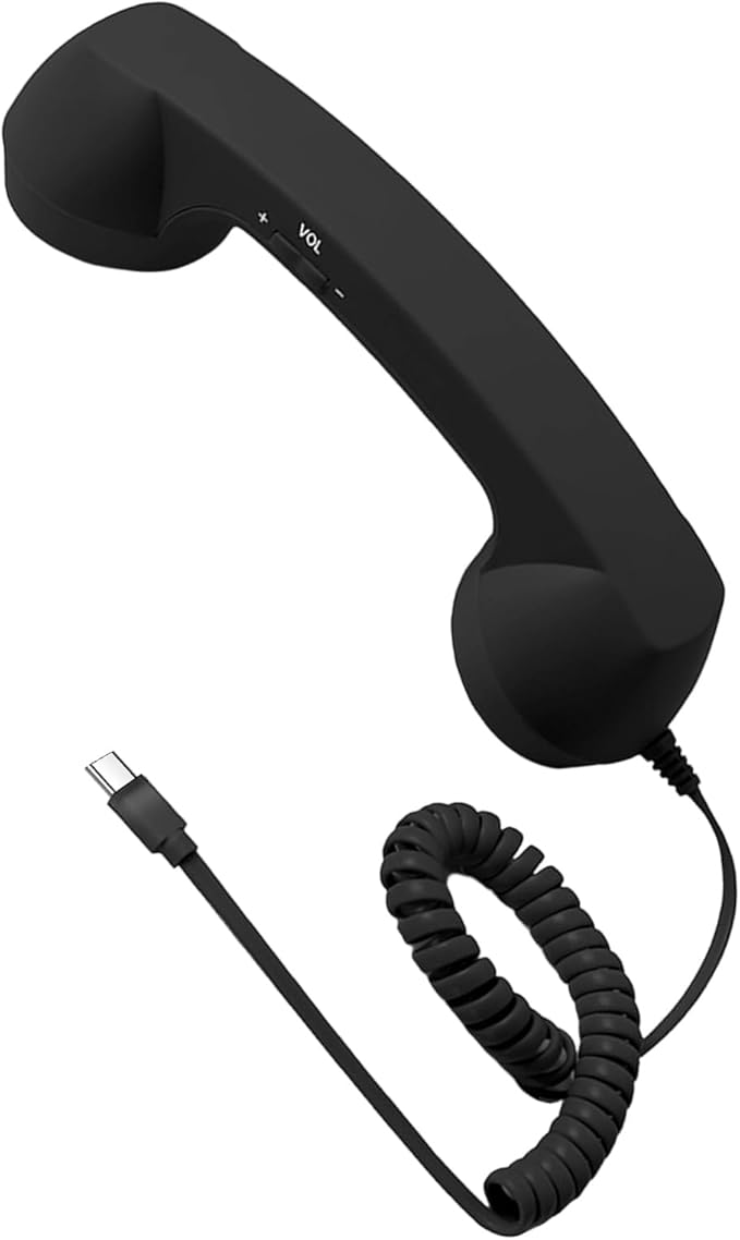 Retro Phone Handset, Plugs Play Type C Telephone Receiver Styles Cord Speakers with Dedicated Answer/End Keys, for Cell Mobile Video Conferences, Calls, Meetings