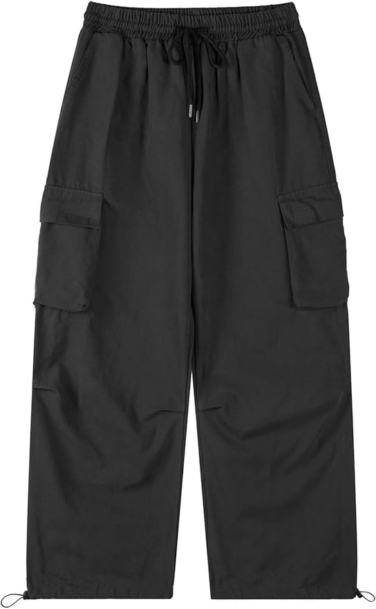 Men's Casual Cargo Pants Elastic Waist Drawstring Street Hip Hop Trousers with Pockets