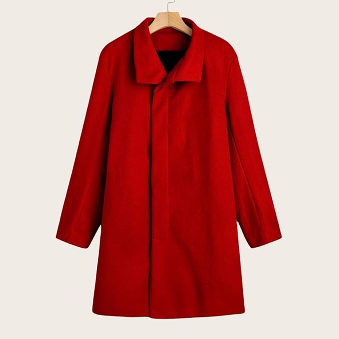 Men's Plaid Long Trench Coat Mid - Length Lapel Collar Button Down Warm Overcoat for Winter & Autumn Fashion