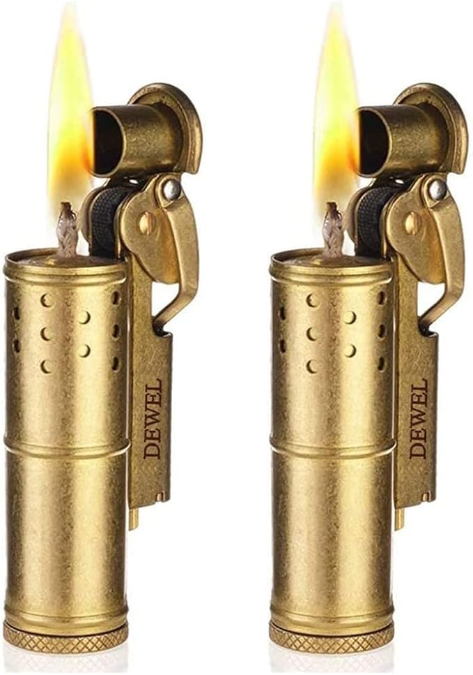 2 Pack Pressure-Relief/Vintage Trench Lighter, Cool Copper Wheel Kerosene, Reusable Windproof, Classic Brass, Unique Birthday Gifts（one Box）