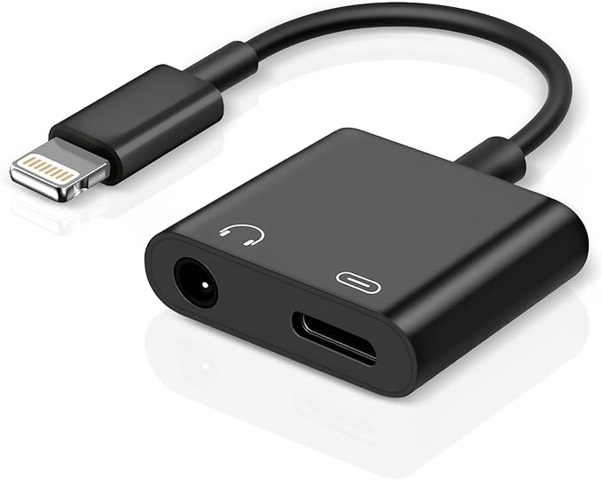 [Apple MFi Certified] 2-in-1 Charging & Audio Adapter for iPhone, Lightning to 3.5mm Headphone Jack Dongle Splitter, Supports Hi-Res Lossless Sound, Compatible with iPhone 14/13/12/11/XS/XR/8/7 1Pack