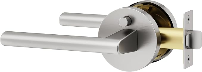 Okun Brio 1-Pack Brushed Nickel Privacy Door Levers – Push Button Lock, Reversible, Sleek Concealed-Mount Design for Bedroom & Bathroom