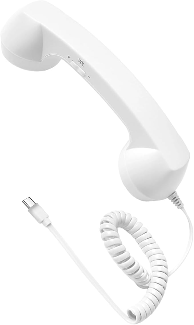 Retro Phone Handset, Plugs Play Type C Telephone Receiver Styles Cord Speakers with Dedicated Answer/End Keys, for Cell Mobile Video Conferences, Calls, Meetings