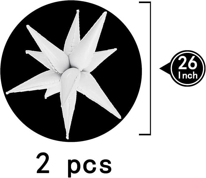 Tellpet Star Balloons Starburst Spike Shaped Balloon, 2pcs Large, White