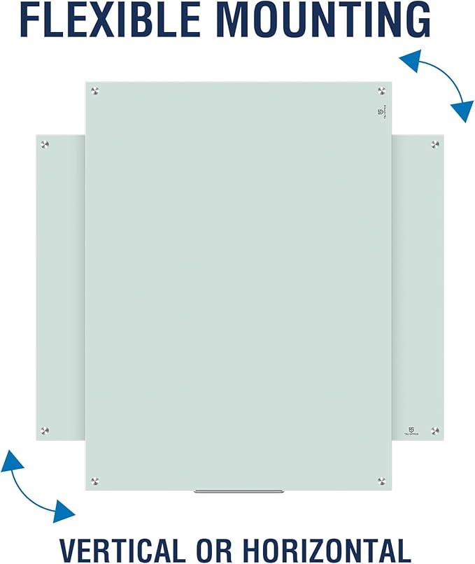 TSJ OFFICE Glass Dry-Erase Board - 48 x 30 Inches Wall Mounted Magnetic Whiteboard, Large Frameless Glass White Board for Office, Home & School
