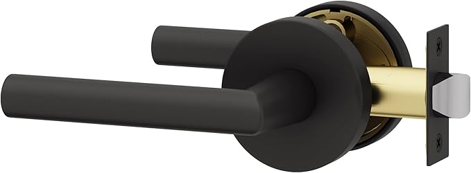 Okun Stark 1-Pack Matte Black Passage Door Levers – Reversible Non-Locking Interior Handles with Sleek Concealed-Mount Design for Hallways & Closets