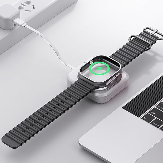 Portable Magnetic Charging Dockr for Apple Watch,Foldable Wireless Fast Charger Stand with 2.3 ft Retractable USB C Cable for Apple Watch Series10/9/8/7/6/5/4/3/2,Ultra/2/SE (White)
