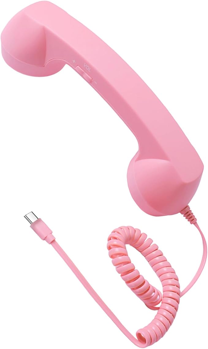 Retro Phone Handset, Plugs Play Type C Telephone Receiver Styles Cord Speakers with Dedicated Answer/End Keys, for Cell Mobile Video Conferences, Calls, Meetings