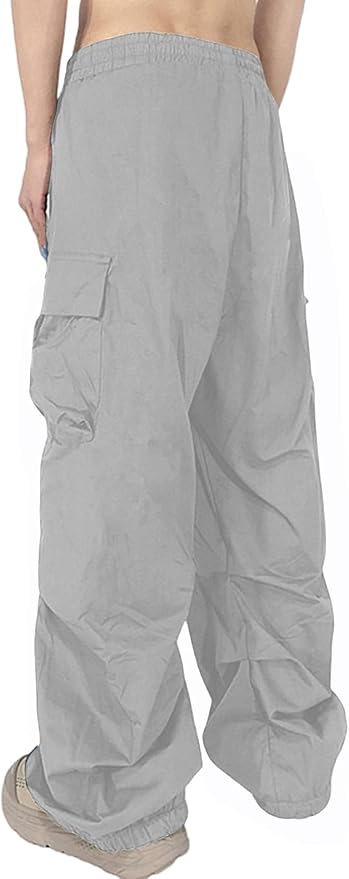 Men's Casual Cargo Pants Elastic Waist Drawstring Street Hip Hop Trousers with Pockets