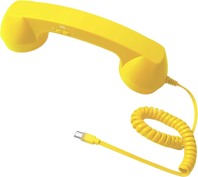 Retro Phone Handset, Plugs Play Type C Telephone Receiver Styles Cord Speakers with Dedicated Answer/End Keys, for Cell Mobile Video Conferences, Calls, Meetings