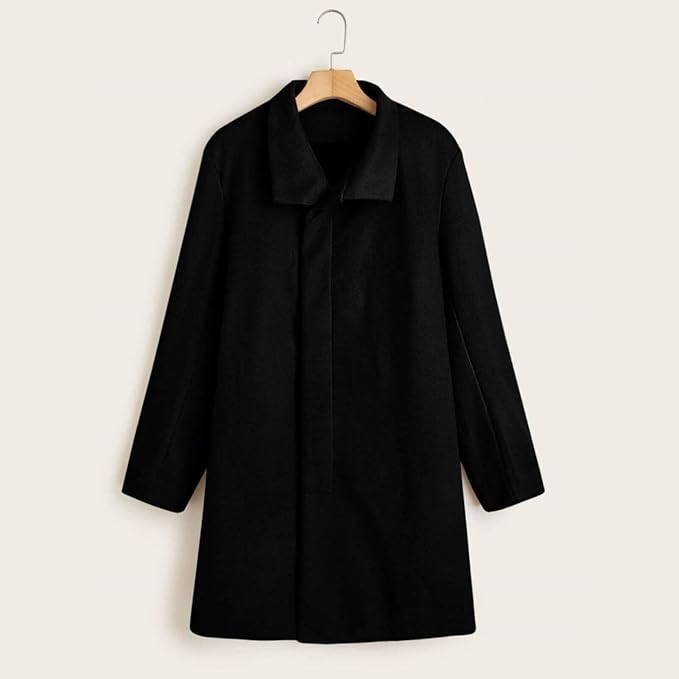 Men's Plaid Long Trench Coat Mid - Length Lapel Collar Button Down Warm Overcoat for Winter & Autumn Fashion