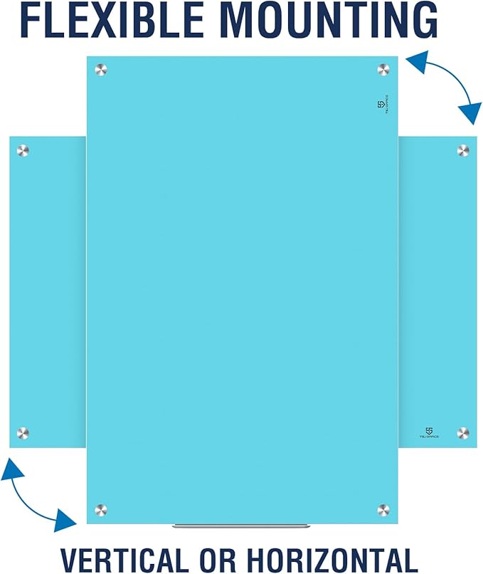 TSJ OFFICE Glass Dry-Erase Board - 36 x 24 Inches Wall Mounted Magnetic Whiteboard, Large Frameless Glass White Board for Office, Home & School, Blue