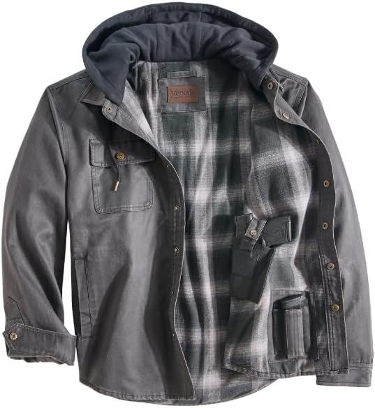 Venado Men's Smuggler Concealed Carry Chore Coat - Hooded Flannel Lined Jacket