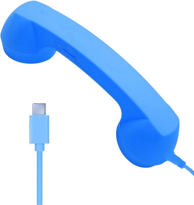 Retro Phone Handset, Plugs Play Type C Telephone Receiver Styles Cord Speakers with Dedicated Answer/End Keys, for Cell Mobile Video Conferences, Calls, Meetings