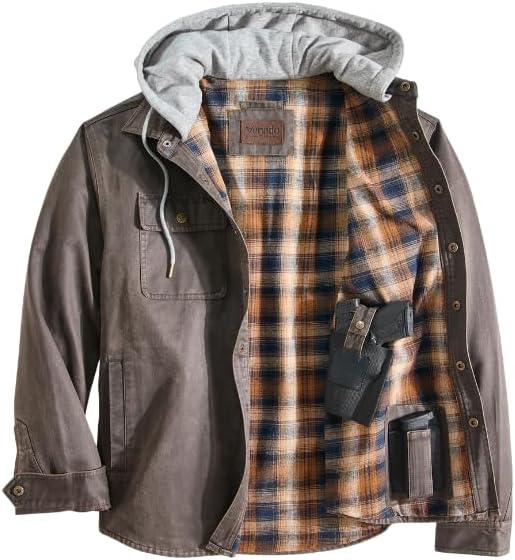 Venado Men's Smuggler Concealed Carry Chore Coat - Hooded Flannel Lined Jacket