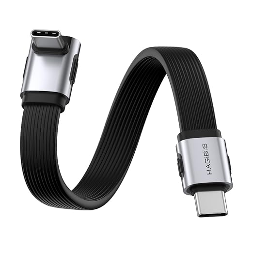 Hagibis USB4 Cable, 80Gbps Data Transfer, 240W Fast Charging USB-C Cable, 8K@60Hz USB 4 V2.0 Short Cable for iPhone 17 16 15 Pro Max, iPad Pro, Thunderbolt 5/4 (Middle 90 Degree, 0.5FT)