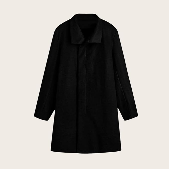 Men's Plaid Long Trench Coat Mid - Length Lapel Collar Button Down Warm Overcoat for Winter & Autumn Fashion