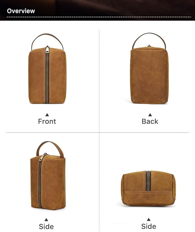 Genuine Leather Electronic Organizer Vintage Zipper Bag Travel Storage Case for Phone USB Cables (Camel)