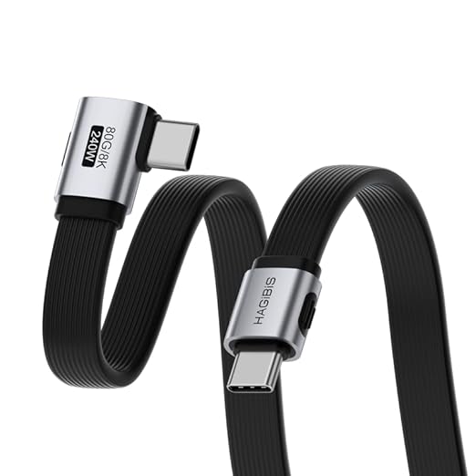 Hagibis USB4 Cable, 80Gbps Data Transfer, 240W Fast Charging USB-C Cable, 8K@60Hz USB 4 V2.0 Short Cable for iPhone 17 16 15 Pro Max, iPad Pro, Thunderbolt 5/4 (Side 90 Degree, 1.6FT)