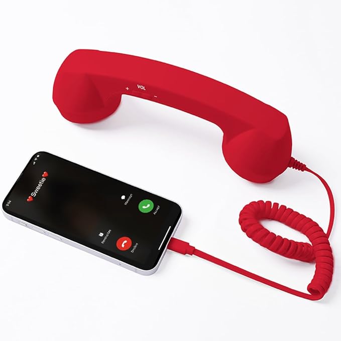 Retro Phone Handset, Hd Noise-Filtering Audio, Plug-and-Play Wired Calling, Ergonomic Nostalgic Grip, Clear Speaker & Mic, Compatible with Type-C Smartphones (Red)