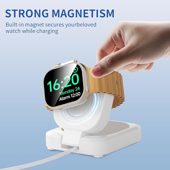Portable Magnetic Charging Dockr for Apple Watch,Foldable Wireless Fast Charger Stand with 2.3 ft Retractable USB C Cable for Apple Watch Series10/9/8/7/6/5/4/3/2,Ultra/2/SE (Black)