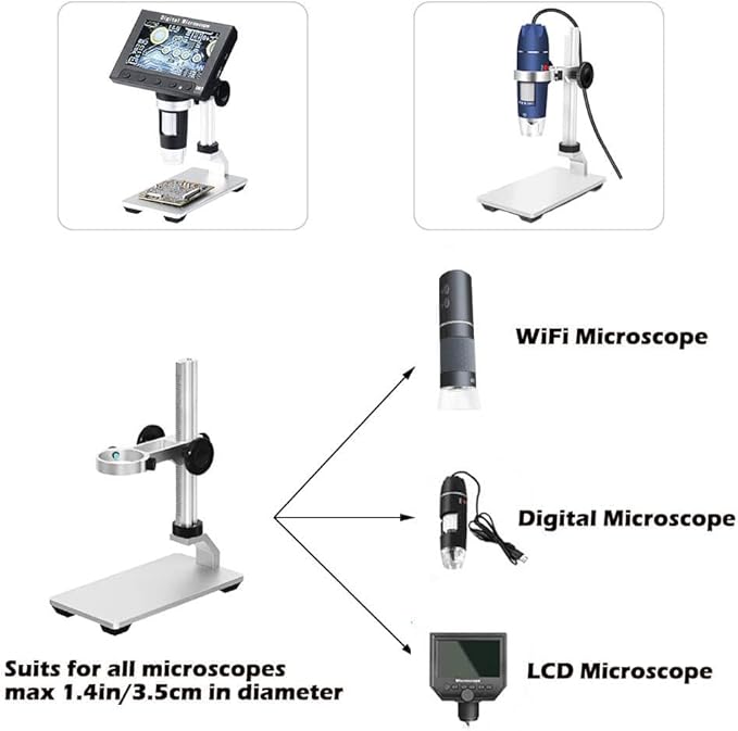 Ninyoon Universal Microscope Stand Pro, Stable Professional Aluminum Alloy Scope Base Holder Support Bracket for Max Diameter 1.4" USB Digital Wireless WiFi Microscope Endoscope Magnifier Camera