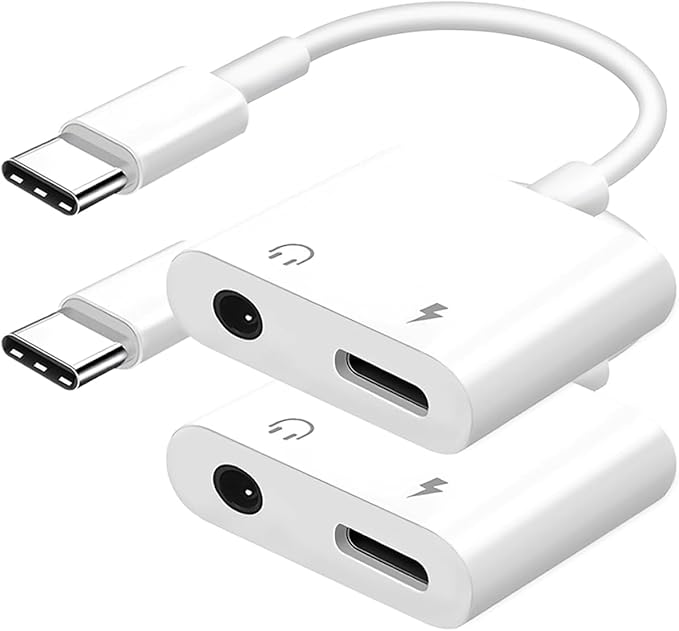 USB C to 3.5mm Headphone Jack and Charger Adapter, 2-Pack 2-in-1 Audio & Fast Charging Splitter for iPhone 17/16/15/Pro/Pro Max, iPad, Samsung Galaxy, Google Pixel & More USB-C Devices